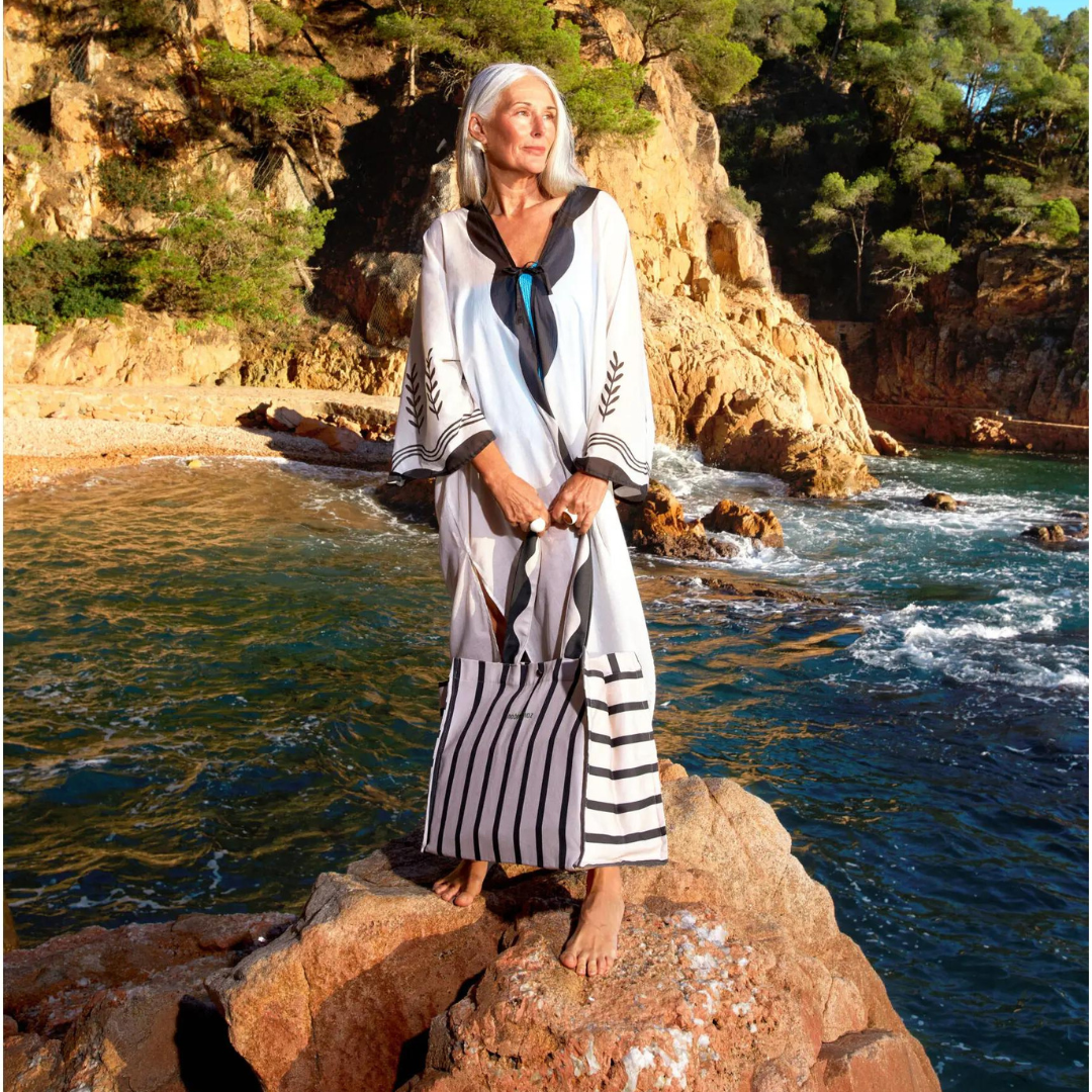 Portofino Tote Bag Black Stripes