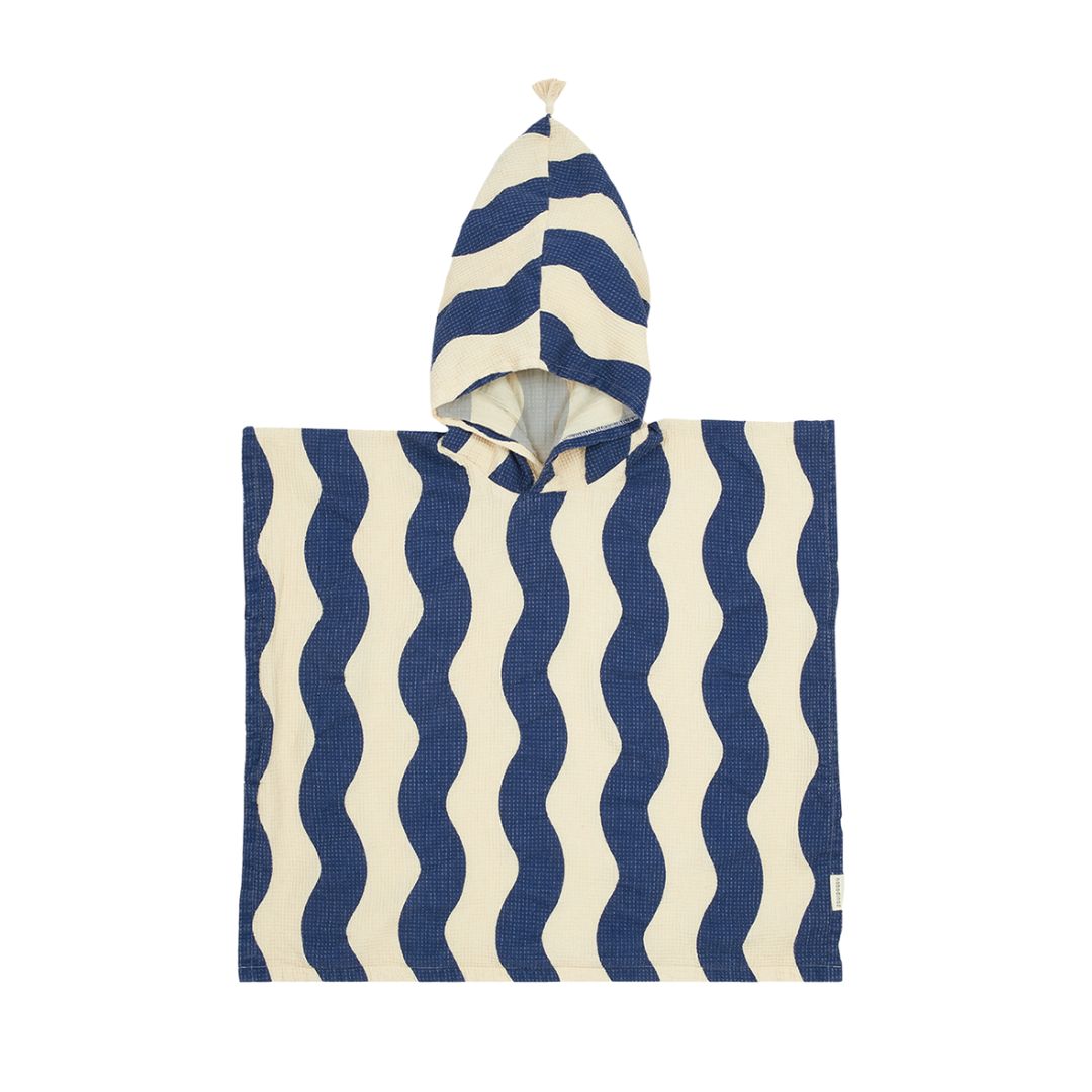 Portofino Kids Beach Poncho Blue Waves Waffle