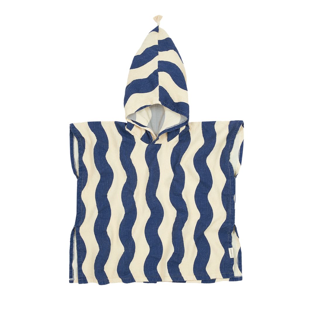Portofino Kids Beach Poncho Blue Waves Waffle