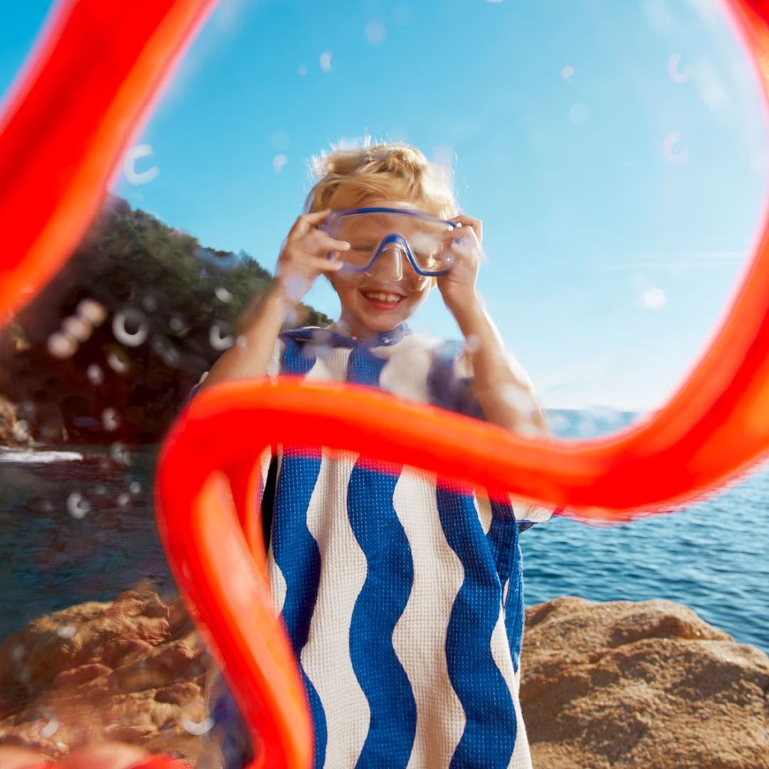 Portofino Kids Beach Poncho Blue Waves Waffle