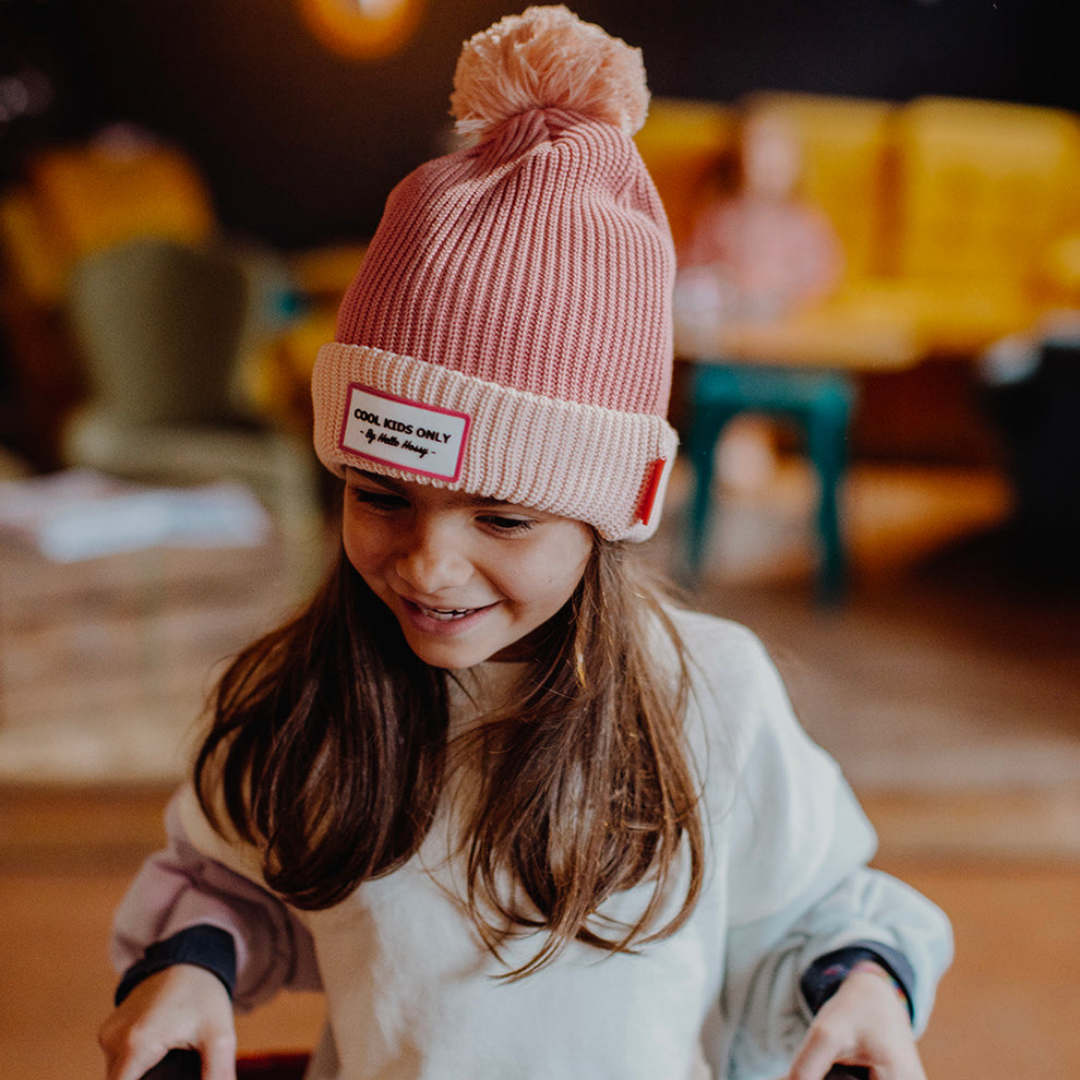 Kids Colour Block Blush Beanie | Pink & Light Pink