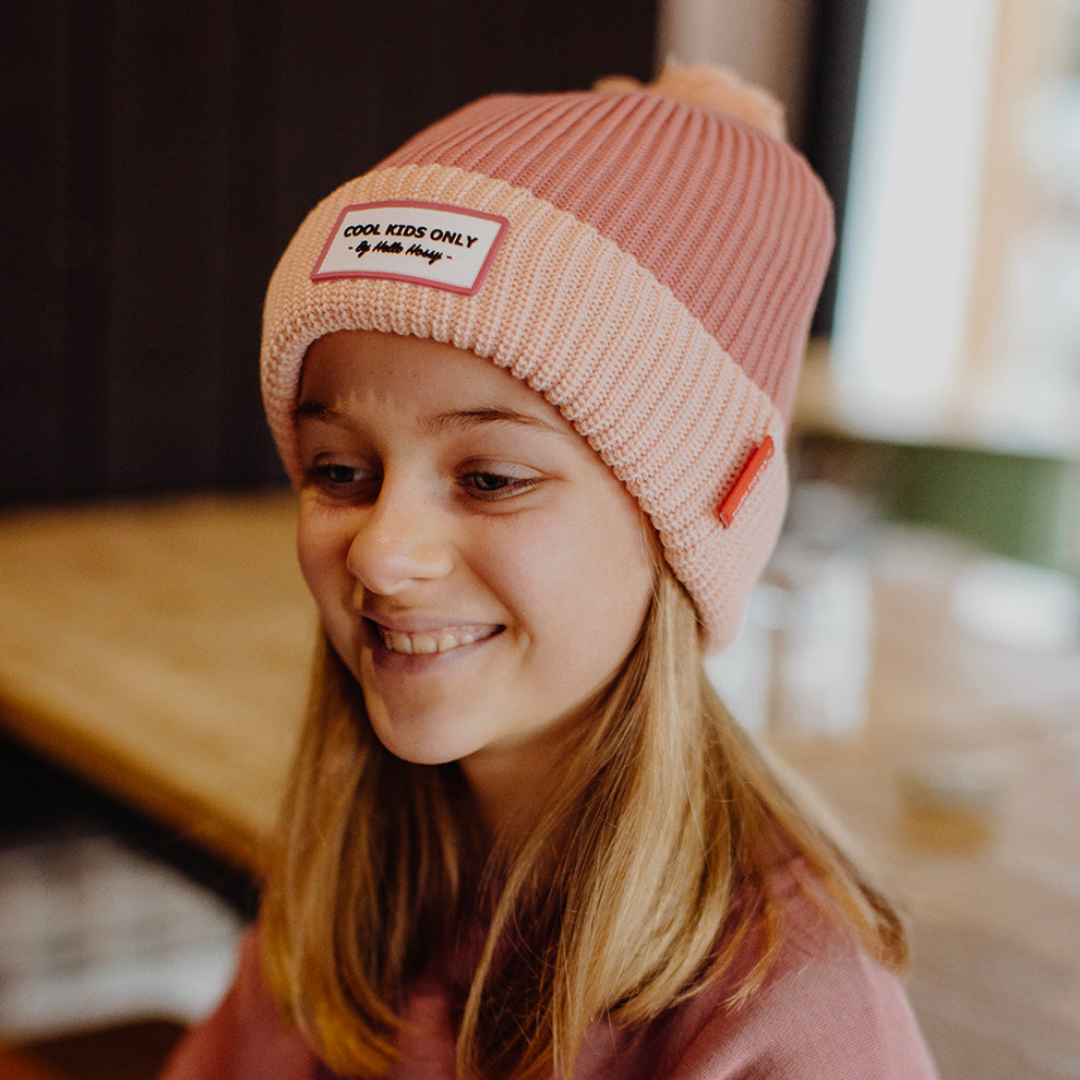 Kids Colour Block Blush Beanie | Pink & Light Pink
