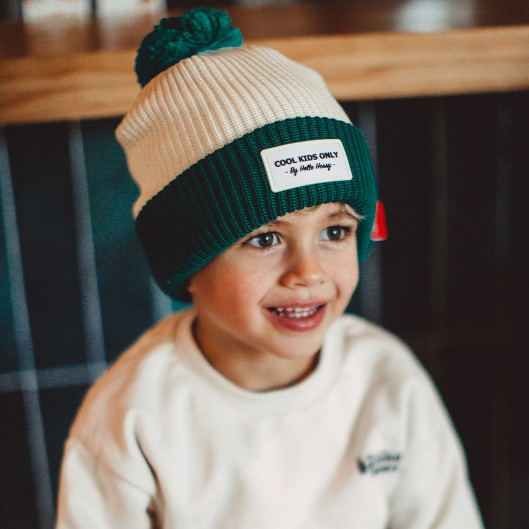 Kids Colour Block Hope Beanie | Green & Cream