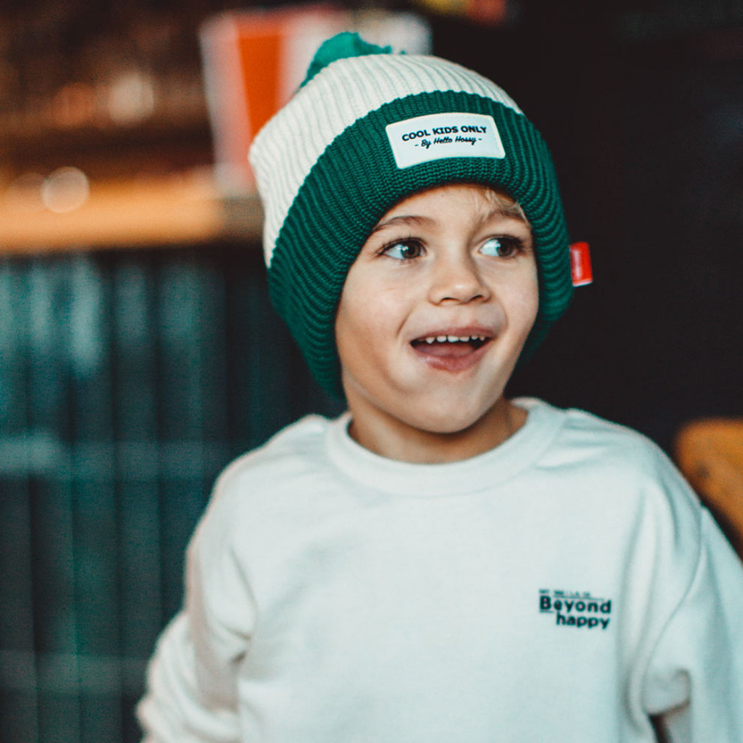 Kids Colour Block Hope Beanie | Green & Cream