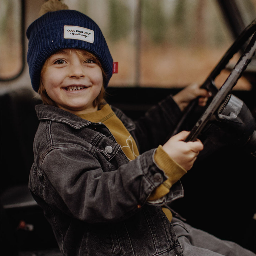Kids Colour Block Night Beanie | Navy & Beige