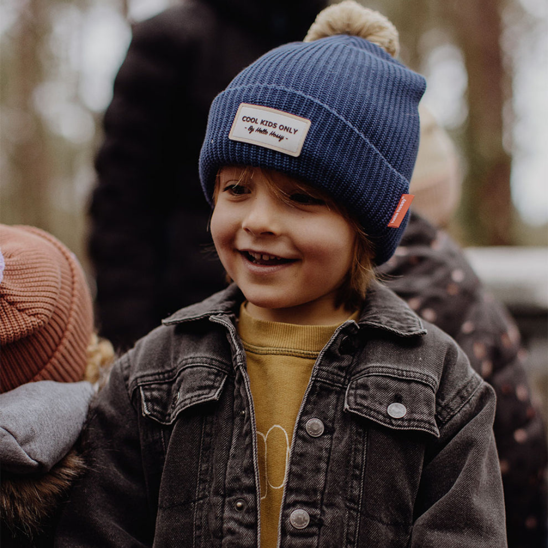Kids Colour Block Night Beanie | Navy & Beige