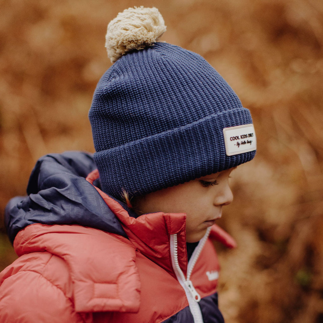 Kids Colour Block Night Beanie | Navy & Beige